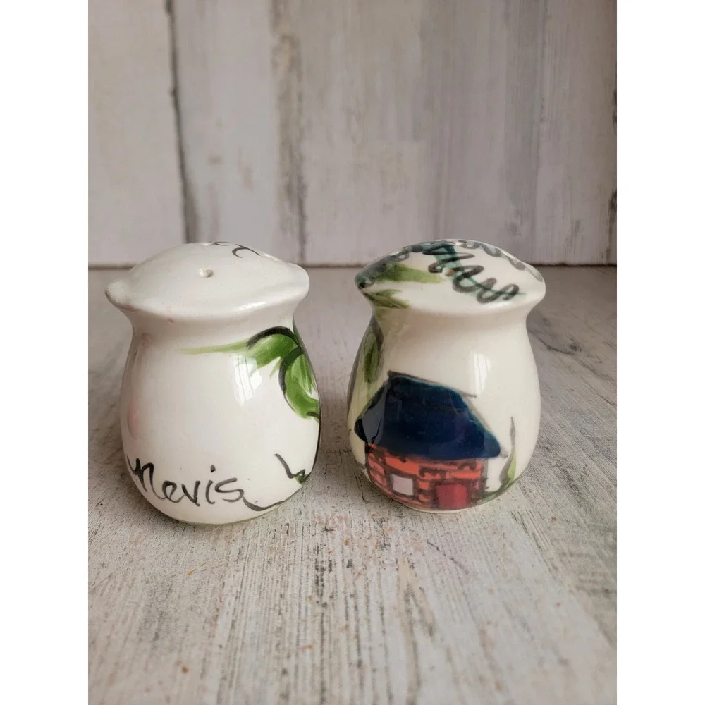 Nevis vintage salt pepper shaker house landscape ceramic set kitchen